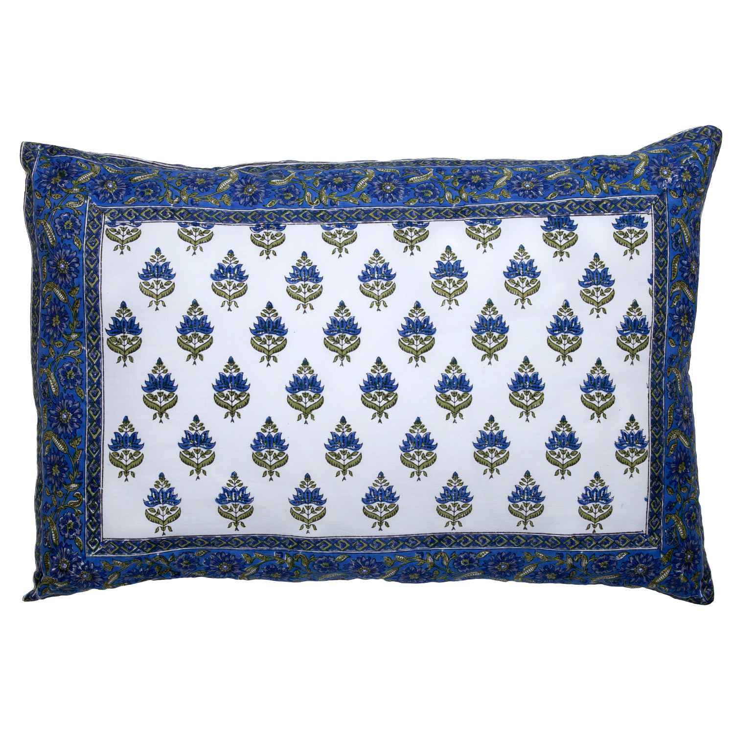 Birds on Vine-Blossom Reversible Pillow Case - Blue